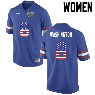 Women's Florida Gators #8 Nick Washington NCAA Nike Blue USA Flag Fashion Authentic Stitched College Football Jersey TUC0562VQ